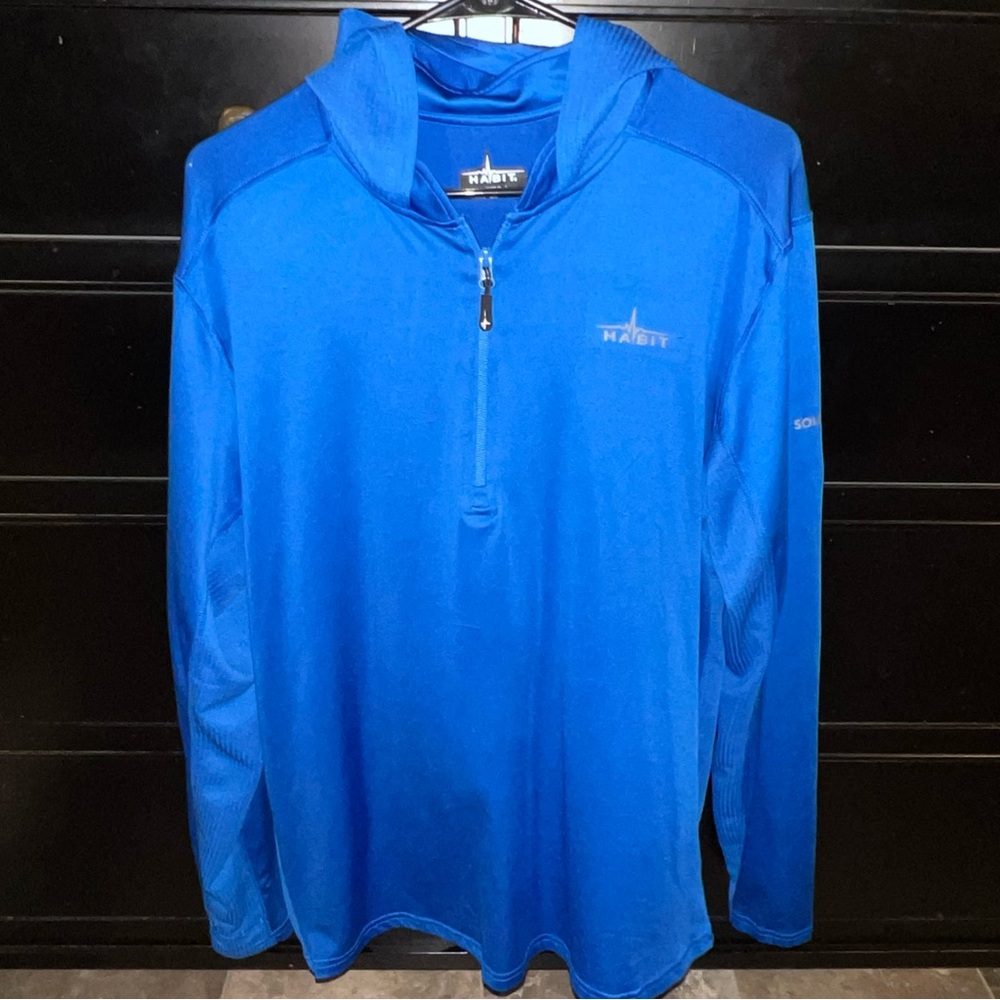 HABIT Men's Performance Hoodie Royal Blue Medium EUC 1/2 Zip‎ L/S Solar Factor
